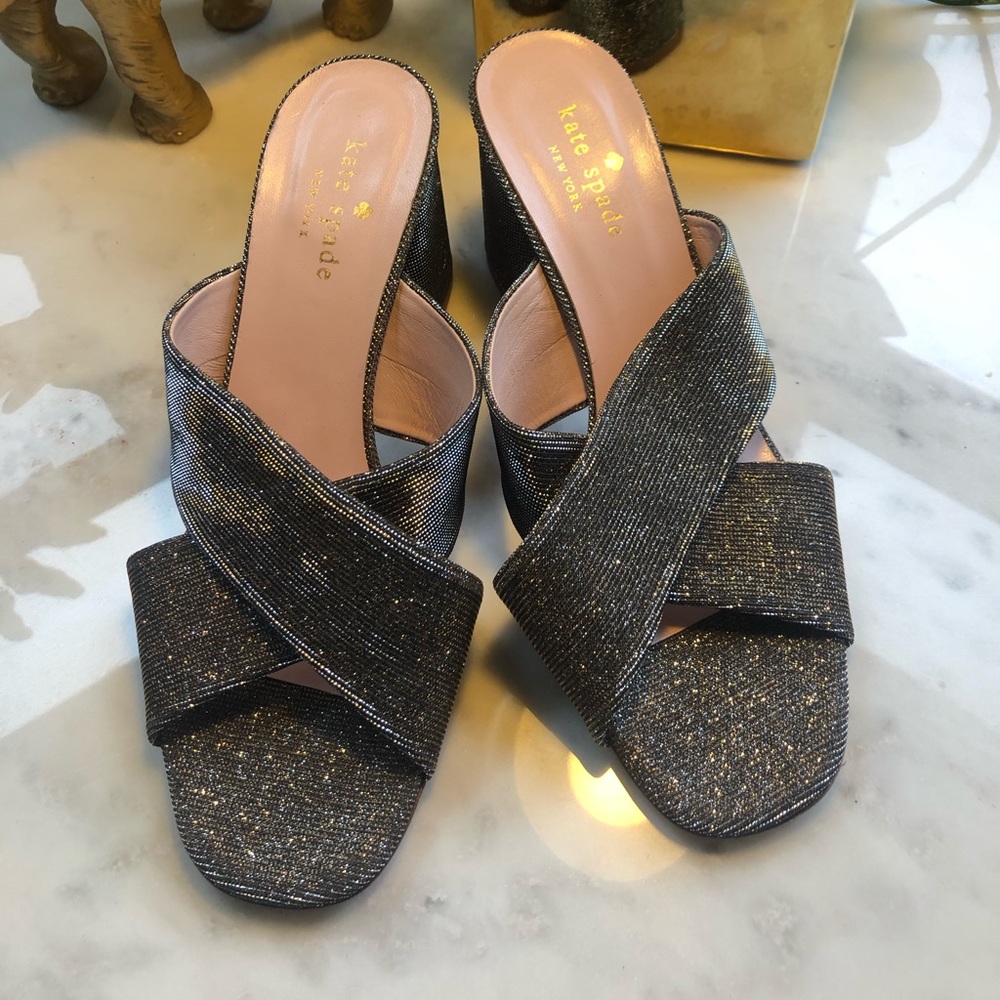 Kate Spade Cross-band Block Heels Gold/Silver